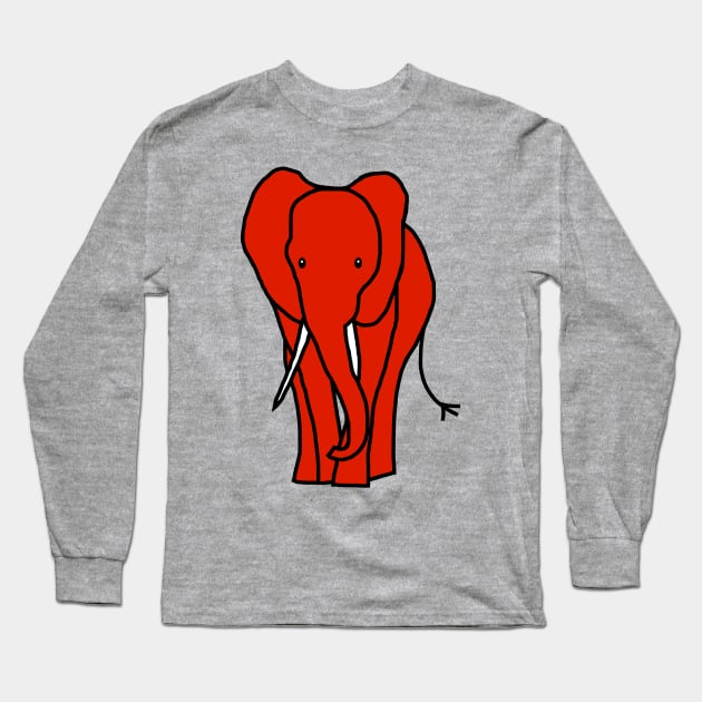 Red Elephant Minimal Line Drawing Long Sleeve T-Shirt by ellenhenryart